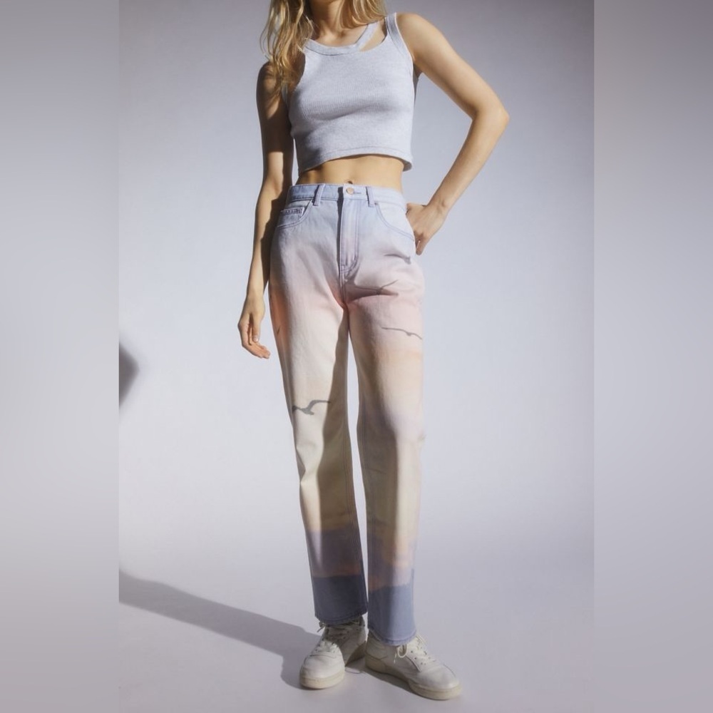 BDG Urban Outfitters cowboy sunset jeans size 25 birds ombré